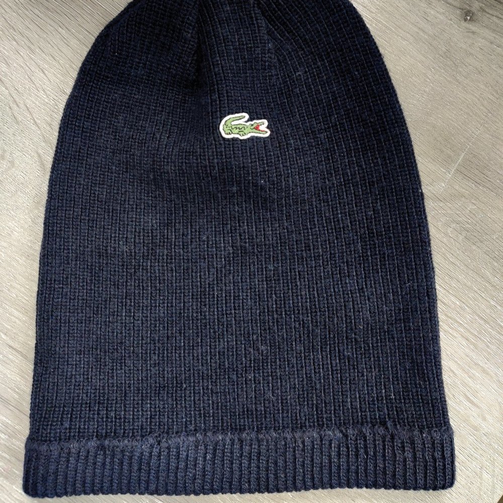 Lacoste Vintage Navy Knit Rolled Beanie
